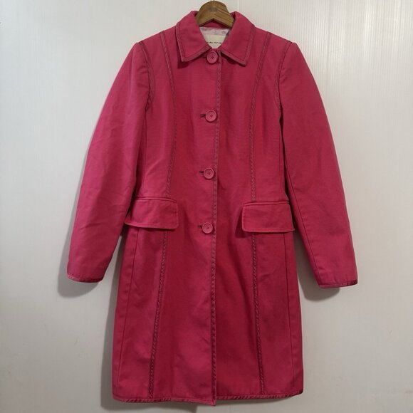 Banana Republic Pink Canvas/ Satin trim Button Down Trench Coat Women's Size S - Picture 1 of 15
